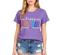 Women's Happy FRI Yay Graphic tee Summer Casual Short Sleeve Cotton T-Shirt Funny Teacher School End of Week Top Olive Green Crewneck Blouse