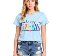 Women's Happy FRI Yay Graphic tee Summer Casual Short Sleeve Cotton T-Shirt Funny Teacher School End of Week Top Olive Green Crewneck Blouse