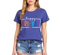 Women's Happy FRI Yay Graphic tee Summer Casual Short Sleeve Cotton T-Shirt Funny Teacher School End of Week Top Olive Green Crewneck Blouse