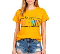 Women's Happy FRI Yay Graphic tee Summer Casual Short Sleeve Cotton T-Shirt Funny Teacher School End of Week Top Olive Green Crewneck Blouse