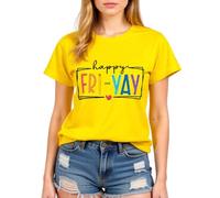 Women's Happy FRI Yay Graphic tee Summer Casual Short Sleeve Cotton T-Shirt Funny Teacher School End of Week Top Olive Green Crewneck Blouse