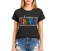 Women's Happy FRI Yay Graphic tee Summer Casual Short Sleeve Cotton T-Shirt Funny Teacher School End of Week Top Olive Green Crewneck Blouse