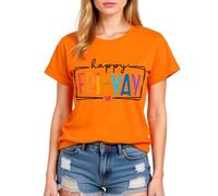 Women's Happy FRI Yay Graphic tee Summer Casual Short Sleeve Cotton T-Shirt Funny Teacher School End of Week Top Olive Green Crewneck Blouse