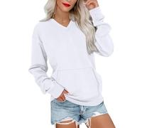 Women's Hatless Cuello en V con bolsillos, Color Sólido Comfy Casual Oversized Sin Capucha Sudadera para Primavera Otoño Invierno, Blanco, xx_l