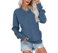 Women's Hatless Cuello en V con bolsillos, Color Sólido Comfy Casual Oversized Sin Capucha Sudadera para Primavera Otoño Invierno, azul real, x_l