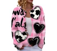 Women's Heart Pattern Crew Neck Soft Knit Open Front Sweater for Valentine's Day