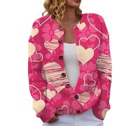 Women's Heart Pattern Crew Neck Soft Knit Open Front Sweater for Valentine's Day