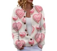Women's Heart Pattern Crew Neck Soft Knit Open Front Sweater for Valentine's Day