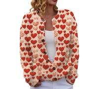 Women's Heart Pattern Crew Neck Soft Knit Open Front Sweater for Valentine's Day