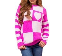 Women's Heart Print Pullover - Valentine's Day Oversized Y2K Knit Top for Casual & Festive Wear