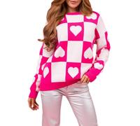 Women's Heart Print Pullover - Valentine's Day Oversized Y2K Knit Top for Casual & Festive Wear
