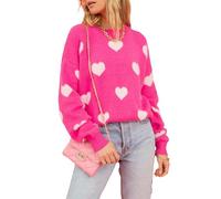 Women's Heart Print Pullover - Valentine's Day Oversized Y2K Knit Top for Casual & Festive Wear