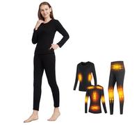 Womens Heated Thermal Underwear, Ladies USB Charging Heated Base Layers with 11 Heating Zones, Women Heated Trousers and,Black,S