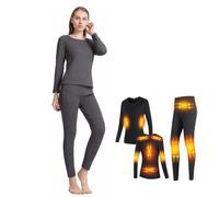Womens Heated Thermal Underwear, Ladies USB Charging Heated Base Layers with 11 Heating Zones, Women Heated Trousers and,Gray,XXL