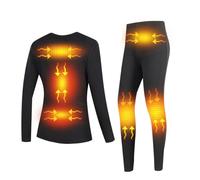 Womens Heated Underwear, Women Heated Pants and with 6 Heating Zones, Soft Long Sleeve s and Leggings Ladies r Thermal Set, Women's Heated Base Layer,Black,S