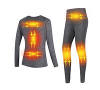 Womens Heated Underwear, Women Heated Pants and with 6 Heating Zones, Soft Long Sleeve s and Leggings Ladies r Thermal Set, Women's Heated Base Layer,Gray,S