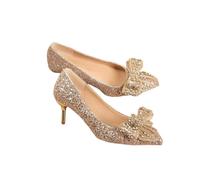 Women's High Heels Butterfly Embellished Pointed Toe Evening Party Shoes Gold Sequin Sparkling Crystal Wedding(Gold 6cm,38)