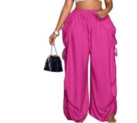 Womens High Waist Drawstring Wide Leg Plus Size Pants, with Side Pockets | Plus-size women's high-waisted drawstring wide-leg pants, slimming and flattering, with side pockets and adjustable hem