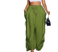 Womens High Waist Drawstring Wide Leg Plus Size Pants, with Side Pockets | Plus-size women's high-waisted drawstring wide-leg pants, slimming and flattering, with side pockets and adjustable hem