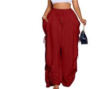 Womens High Waist Drawstring Wide Leg Plus Size Pants, with Side Pockets | Plus-size women's high-waisted drawstring wide-leg pants, slimming and flattering, with side pockets and adjustable hem