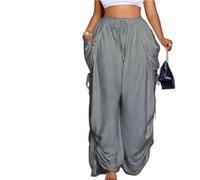 Womens High Waist Drawstring Wide Leg Plus Size Pants, with Side Pockets | Plus-size women's high-waisted drawstring wide-leg pants, slimming and flattering, with side pockets and adjustable hem
