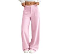 Womens High Waist Wide Leg Pants Corduroy Straight Fit Long Trousers with Front and Back Pockets Casual Everyday Clothes(Pink,XS)