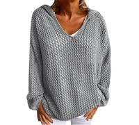Women's Hollow out Crochet Sweater, Hoodie V Neck Long Sleeve Sweatershirts Lightweight Baggy Hollow out Pullover (Light Gray,S)