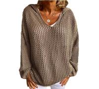 Women's Hollow out Crochet Sweater, Hoodie V Neck Long Sleeve Sweatershirts Lightweight Baggy Hollow out Pullover (Dark Gray,M)