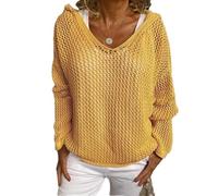 Women's Hollow out Crochet Sweater, Hoodie V Neck Long Sleeve Sweatershirts Lightweight Baggy Hollow out Pullover (Yellow,M)
