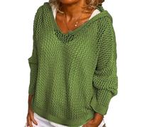 Women's Hollow out Crochet Sweater Long Sleeve Drop Shoulder Pullover Hoodie Knitwear for Daily Outings Coffee Dates (Green,S)
