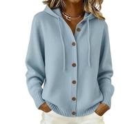 Womens Hooded Cardigan Button Front Long Sleeve Knit Sweater (Blue,M)