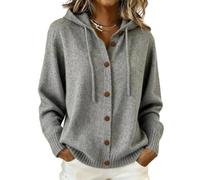 Womens Hooded Cardigan Button Front Long Sleeve Knit Sweater (Gray,L)