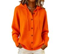 Womens Hooded Cardigan Button Front Long Sleeve Knit Sweater (Orange,L)
