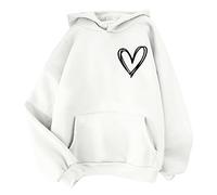 Womens Hoodies Solid Color Sweatshirt Long Sleeve Loose Fit Tops Basic Pullover Fall Clothes Hooded Sweatshirts for Women Lightweight Jumper E-01 (White, L)