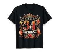 Womens It’s My 34th Birthday Red Rose Crown 34 Years Old Camiseta