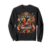 Womens It’s My 34th Birthday Red Rose Crown 34 Years Old Sudadera