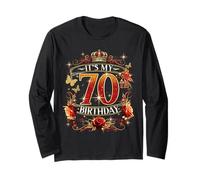 Womens It’s My 70th Birthday Red Rose Crown 70 Years Old Manga Larga