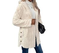 Women's Jacquard Hooded Cardigan Coat Long Sleeve Open Front Sweater Fall Winter Warm Fashion Thick Knit Outerwear (White,5XL)