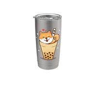 Womens Japanese Bubble Boba Tea Kawaii Kids Shiba Inu Dog Vaso térmico de acero inoxidable de doble pared