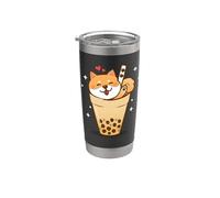 Womens Japanese Bubble Boba Tea Kawaii Kids Shiba Inu Dog Vaso térmico de acero inoxidable de doble pared