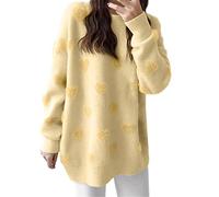 Women's Jumpers Crewneck Sweater Graphic Pullover Casual Cable Knit Sweater Long Sleeve Baggy Tunic Lightweight Jumper Clothing E-03 (Yellow, One Size)