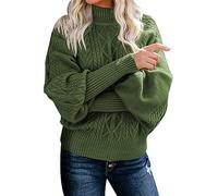 Women's Jumpers Crewneck Sweater Solid Color Pullover Casual Cable Knit Sweater Long Sleeve Baggy Tunic Elegant Pullover Clothing E-02 (AG, M)