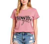 Women's Just A Small Town Girl Graphic tee Casual Short Sleeve T-Shirt Country Funny Quote Top Summer Daily Wear Soft Breathable Crew Neck Blouse