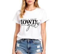 Women's Just A Small Town Girl Graphic tee Casual Short Sleeve T-Shirt Country Funny Quote Top Summer Daily Wear Soft Breathable Crew Neck Blouse