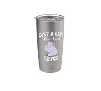 Womens Kids Cartoon Cute Just A Girl Who Loves Hippos Lover Vaso térmico de acero inoxidable de doble pared