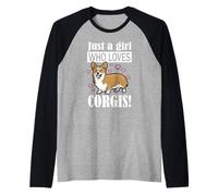 Womens Kids Funny Just A Girl Who Loves Corgis Dog Lover Camiseta Manga Raglan