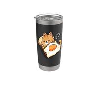 Womens Kids Kawaii Egg Toast Napping Orange Tabby Cat Lover Vaso térmico de acero inoxidable de doble pared