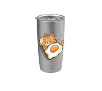 Womens Kids Kawaii Egg Toast Napping Orange Tabby Cat Lover Vaso térmico de acero inoxidable de doble pared