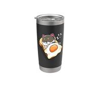 Womens Kids Kawaii Eggs Toast Black Tan Shiba Inu Dog Lover Vaso térmico de acero inoxidable de doble pared