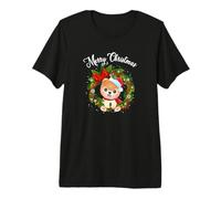 Womens Kids Merry Christmas Santa Wreath Pomeranian Lover Camiseta Premium